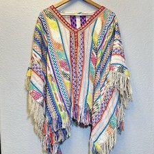 America & Beyond Multicolor Boho Hippie Cape Poncho One Size