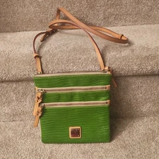 Dooney & Bourke Green Textured Leather Triple Zip Crossbody Bag