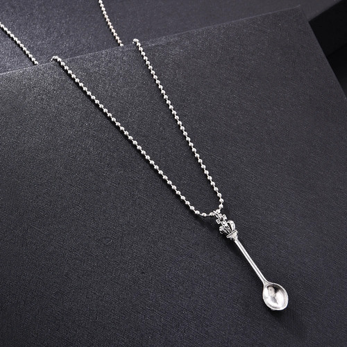 Fashion Women Men Crown Mini Tea Spoon Shape Pendant Long Chain Necklace Sweater - Bild 7 von 24