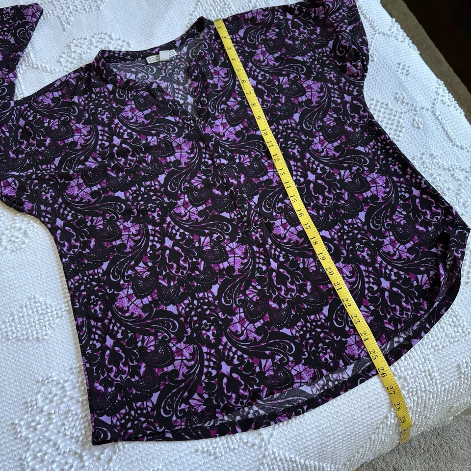 Dana Buchman Mujer Talla Grande Morado Manga Larga Paisley Patrón Cuello en V Blusa Foto 3 de 4