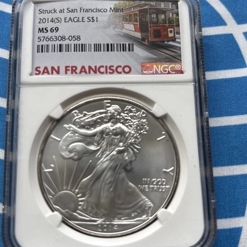 2014 (S) Silver Eagle NGC MS 69 Struck at San Francisco Mint.  Cable Car Holder