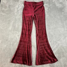 Free People Pants Womens M Red Flared Ribbed Velvet Pull-On Festival Boho