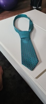 Original Hermes Krawatte 59 EA, Türkisgrün mit blauem Muster, 100% Seide