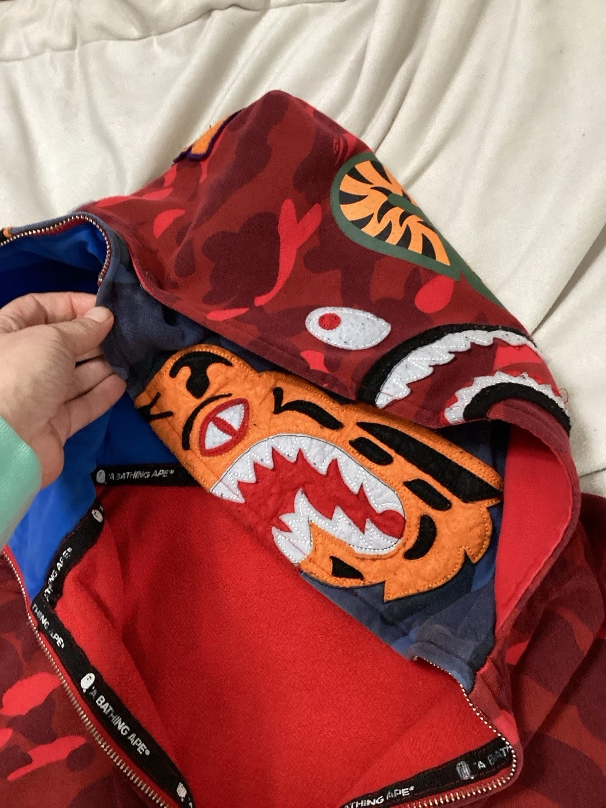 A Bathing Ape Double Hood Red Camo Zip Jacket image 9