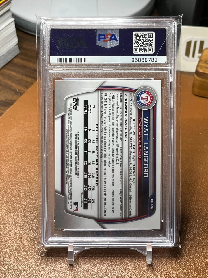 Wyatt Langford 2023 Bowman Draft #CDAWL 1st Bowman RC auto PSA 9 Texas Rangers - Image 2 of 2