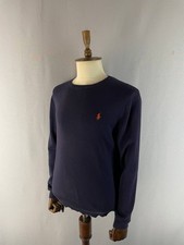Polo Ralph Lauren Mens Sweater Size L Navy Blue Cotton Long Sleeve Slim-Fit