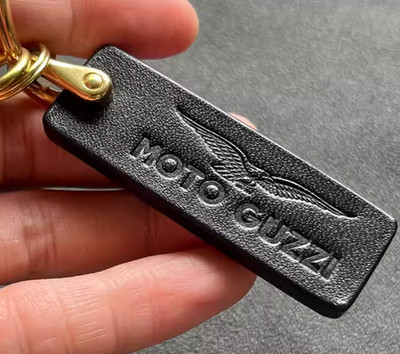 Moto Guzzi Handcrafted Racing Motorcycle Genuine Leather Logo Keychain Keyring