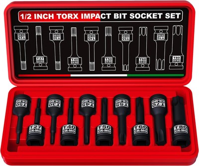 1/2'' Drive Master Impact Torx Bit Socket Set, 10-Pieces: T25 - T80, Black 
