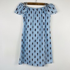 J. Crew Dress Medium Blue Off The Shoulder Cotton Ikat J0980