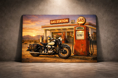 Motorrad Leinwand PVC Druck Acrylglas XL Forex Tankstelle Nostalgie