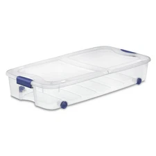 Sterilite Large Storage Bin, 66 Quart Clear Underbed Storage Container with Latc