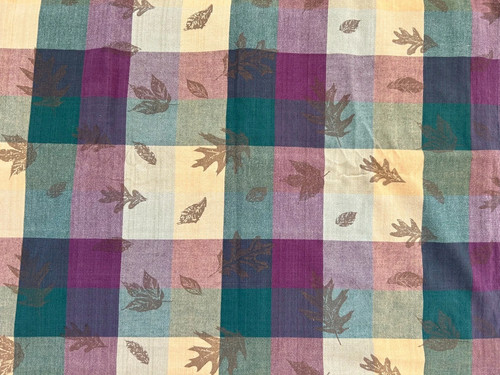 plaid tablecloth 90 x 58 purple tan brown leaf design fall leaves