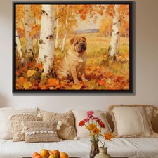 Shar Pei Dog Oil Painting Canvas Print Rustic Fall Home Decor Wall Art Decor