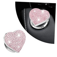 Bling Push Start Button Cover with Rhinestone,Heart Push to Start Button Pink