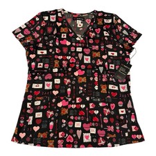 NWT Koi Basics Heart Mail Stretch V-Neck 2-Pocket Scrub Top Women's M