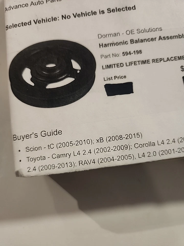 Conjunto de balanceador armónico Dorman 594-198 para Scion y Toyota ver compatibilidad Foto 2 de 4