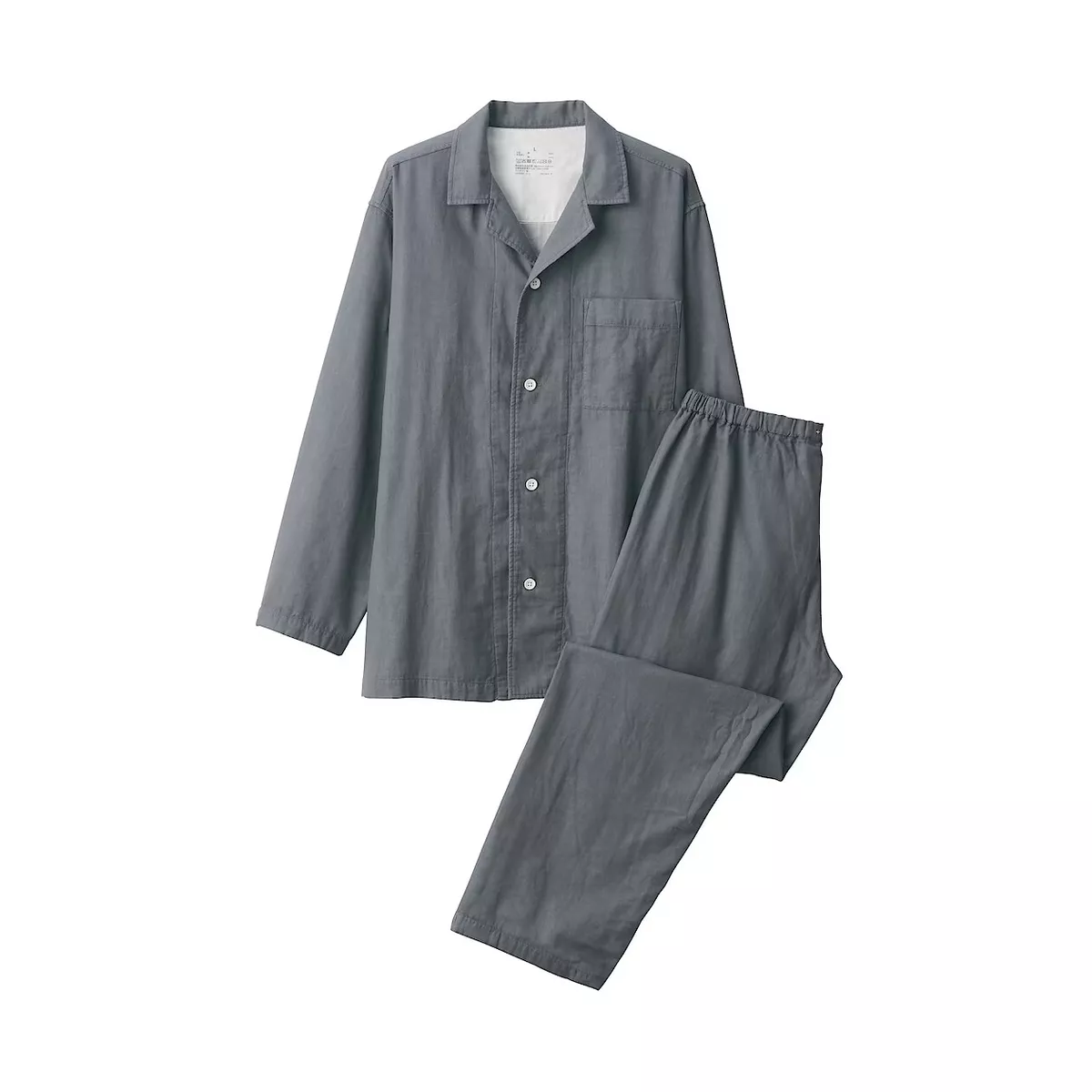 MUJI Mens 100% Organic Cotton Double Gauze Pajamas Medium Gray