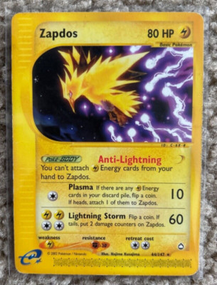 Pokémon 2002 Rare (Non-holo) Aquapolis Zapdos (44/147) Excellent Condition