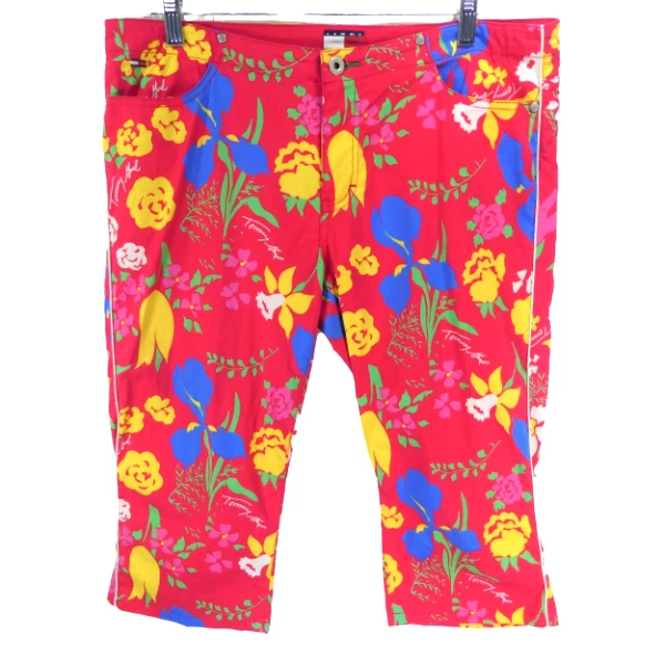 Vintage Tommy Jeans Red Floral Size 13 Capri Cropped Colton Spandex 34x17 Pants