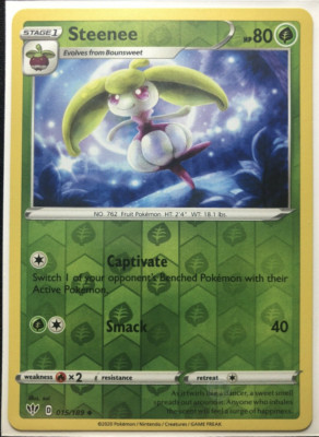 Pokemon - Darkness Ablaze - Steenee, 015/189 - Reverse Holo - New - NM/M | eBay Pokemon - Darkness Ablaze - Steenee, 015/189 - Reverse Holo - New - NM/M | eBay