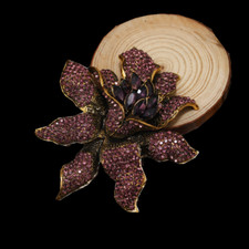Women's Purple Crystal Rhinestone Large Flower Brooch Pin Costume Jewelry