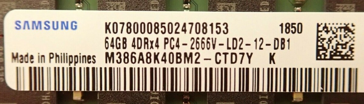 Samsung 64GB 4DRx4 PC4-2666V DDR4 ECC Server RAM Memory