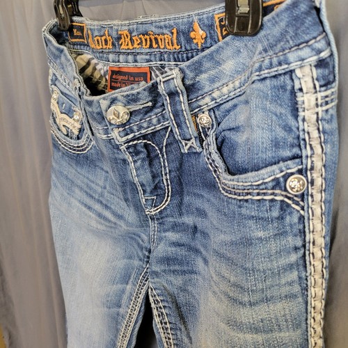 Rock Revival Kira Jeans Mid-Rise Skinny Size 26 Medium Wash Distressed - Picture 3 of 15