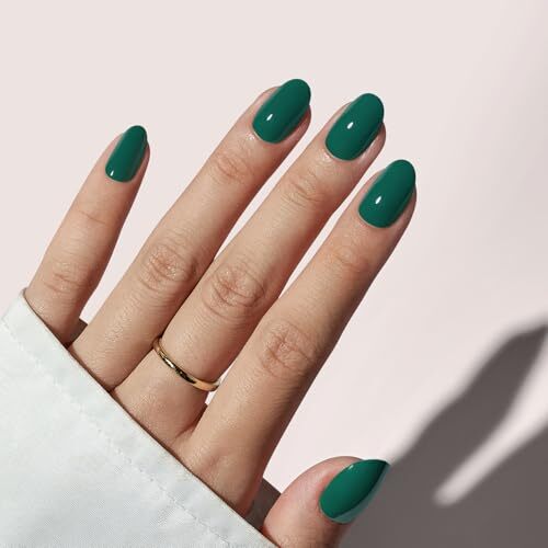 Short Dark Green Christmas Press On Nails - Z-Pine Needle Design-image