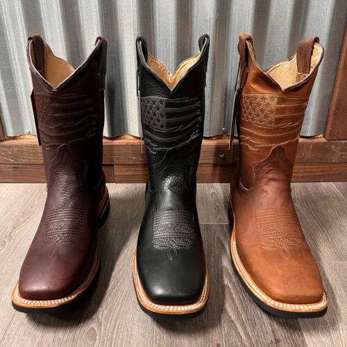 MEN'S SOFT TOE WORK BOOTS AMERICAN FLAG STYLE LEATHER INSIDE SHAFT RUBBER SOLE - 第 1/25 張圖片