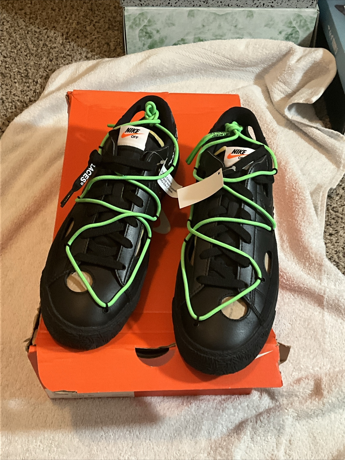 OFF WHITE X NIKE Nuova taglia 12 Nike Blazer Low x BIANCO SPORCO nero verde DH7863 001 scatola danneggiata