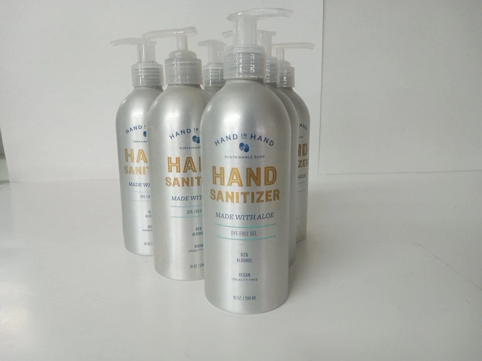 Pack of 6 NEW 10 oz Hand in Hand, Hand Santizer W/ Aloe & Dye Free Gel Vegan - Image 2 of 4