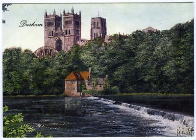 1980er Kunst Postkarte Durham Kathedrale & Flusskleidung von Kevin Platt nicht verschickt