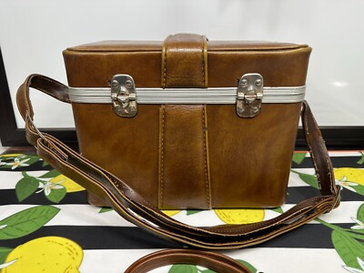 VINTAGE NIKON CAMERA BAG HARD SHELL CASE BROWN SHOULDER STRAP