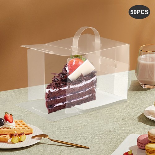 50 Pcs Clear Cake Boxes Plastic Cake Carrier with Lid and Handle 11*11*11cm New