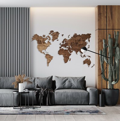 Map World Wall Wooden Art Decor Home Print Large Decoration Countries Wood New