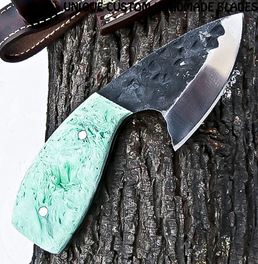 Custom Handmade Hammered D2 Steel Skinner Knife with Corian Handle-image
