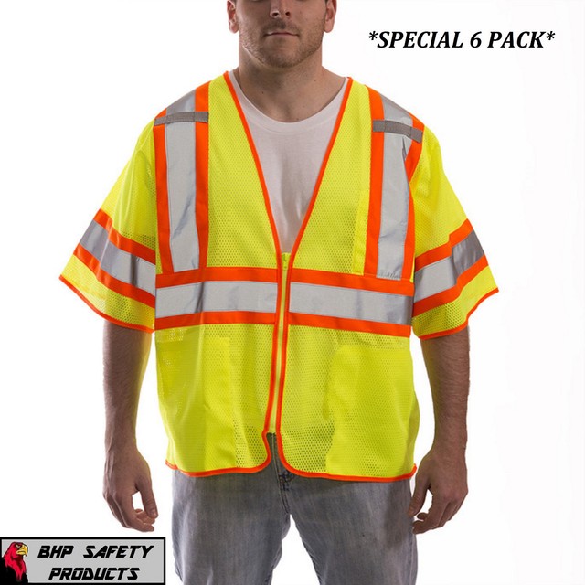 TINGLEY REFLECTIVE SAFETY VEST CLASS 3 HIVIS LIME CONSTRUCTION (6 PACK