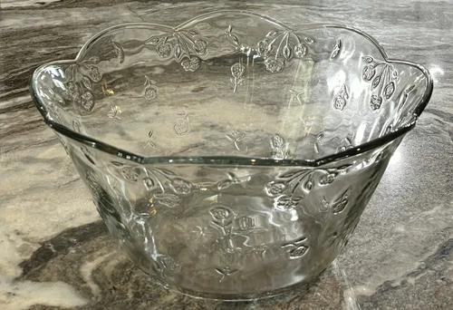 Vintage Anchor Hocking Clear Glass Punch Bowl In The Savannah Pattern