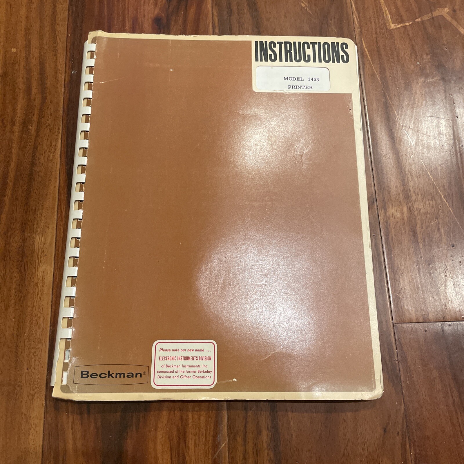Beckman Model 1453 Printer Instruction Manual Nov Aug 1962