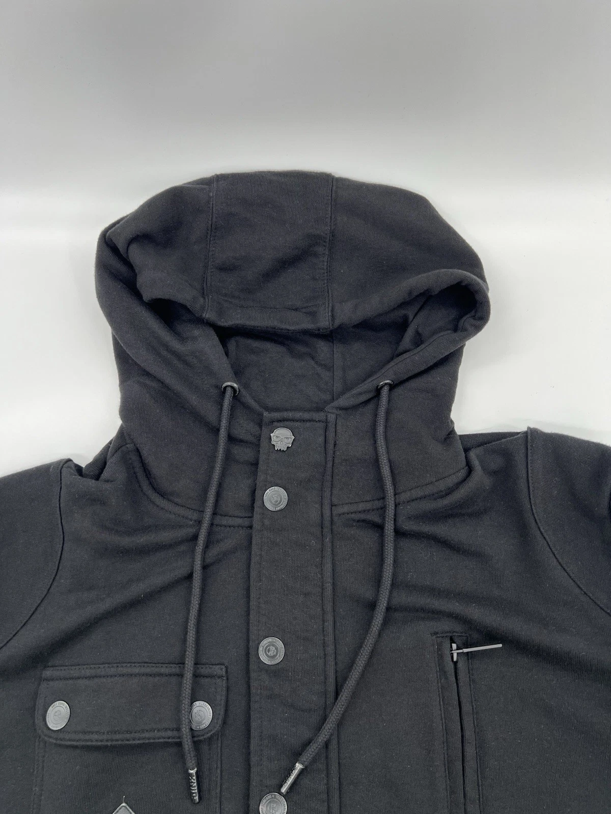 JINX Men’s Small Black Hooded Jacket Skull Utility Military Gamer Hoodie image 7