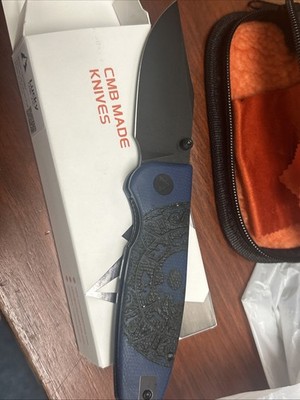 Customized CMB Made Knives Lucky Folding Knife 3.25'' 14C28N Steel Blue Micarta