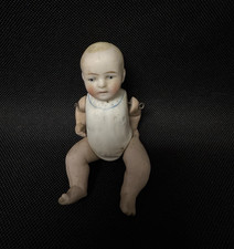 Antique German Bisque Baby~ 3.5" With Metal Pin Jointed Body and Painted Clothes