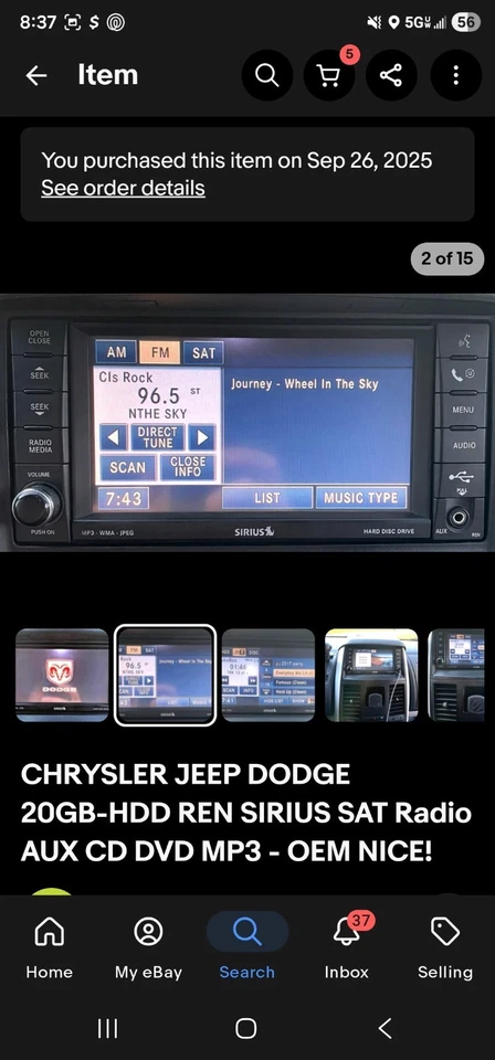 Chrysler Jeep Dodge MyGig REN Radio Baja Velocidad CD DVD MP3 AUX Reproductor 07 08 09 Fabricante de equipo original Foto 2 de 4