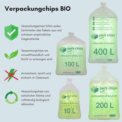 Verpackungschips 10-400 L BIO Packpolster Füllmaterial Verpackungsmaterial Grün