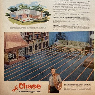 1957 Chase Copper Tubes PRINT AD Plumbing Kennecott Lifelines of Your Home 50s