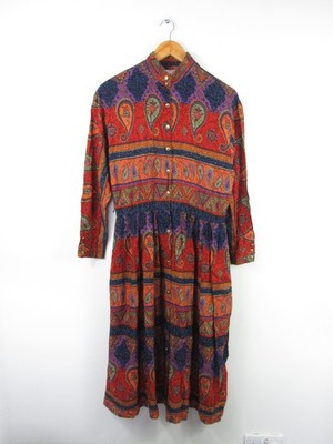 Vintage Norm Thompson Kleid Damen Paisley hergestellt in den USA Knopf Maxi Cottagecore | 10/12