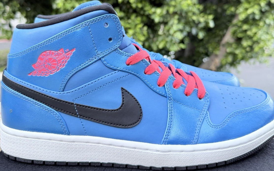 Jordan Air Jordan 1 High Top Blue Black Red Leather Lace Up 