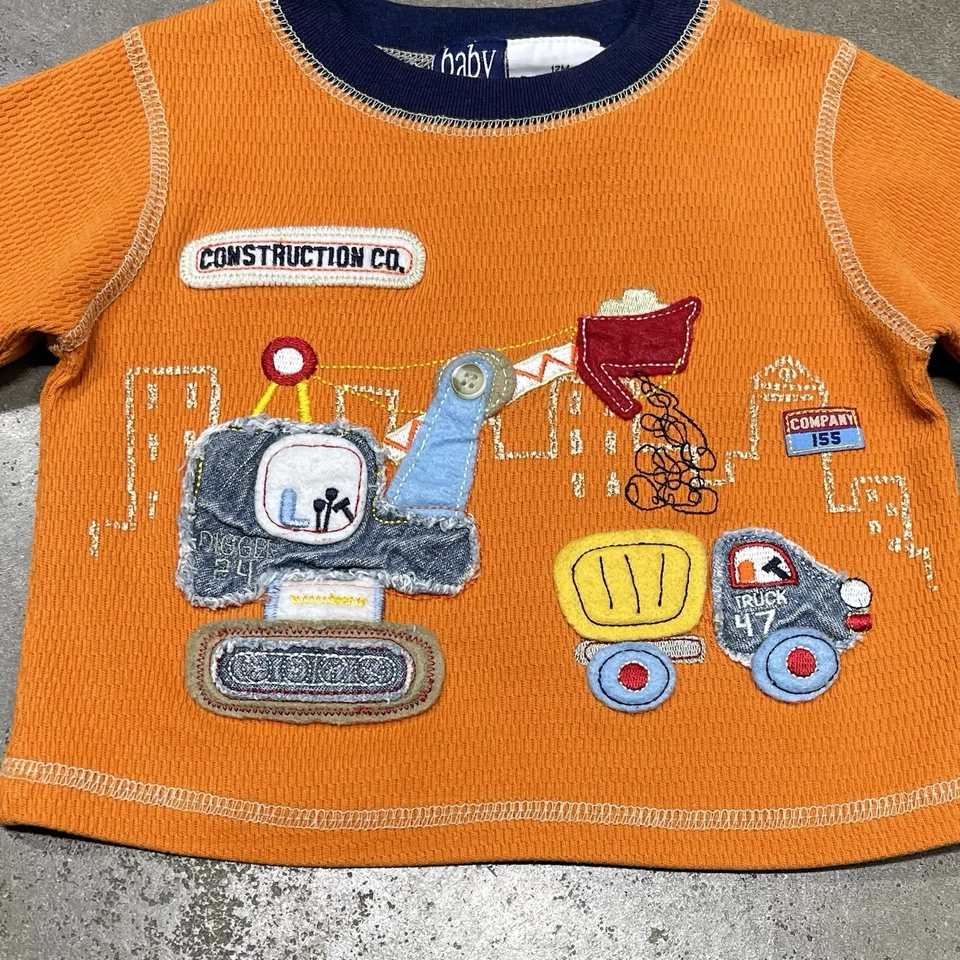 Camiseta Vintage Baby Q Construcción Bordada Patchwork Manga Larga 12 Meses Foto 2 de 4