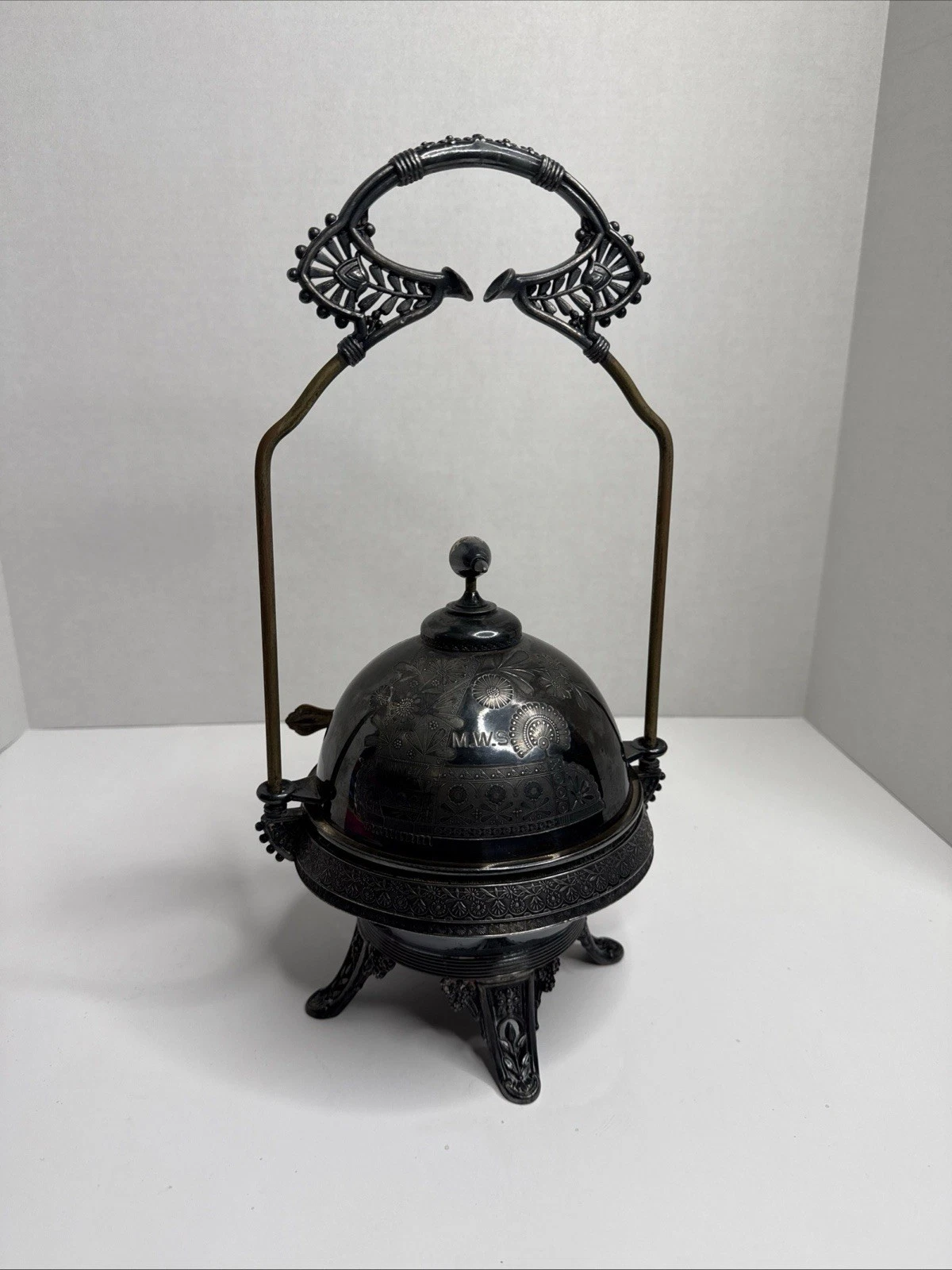 Antique Rogers Smith Co Silverplate Butter Dish w Dome Lid Spreader 4972