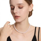 16 Inch Choker Set ROUND 9-10mm White Pearl Necklace Earrings Set Cultured — photo 3